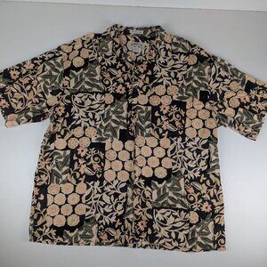 Bamboo Cay Shirt Mens XL Hawaiian Floral Button Up Casual Tropical Beige Black.